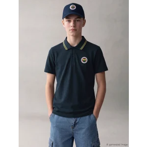 LCW Kids Lacivert Polo Yaka Fenerbahçe Baskılı Erkek Çocuk Tişört