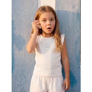 LCW Kids Beyaz Bisiklet Yaka Taşlı Kız Çocuk Atlet