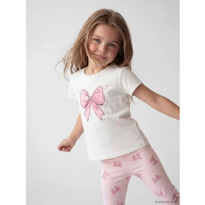 LCW Kids Beyaz Bisiklet Yaka Baskılı Kız Çocuk Tişört
