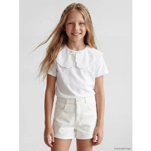 LCW Kids Ekru Bebe Yaka Fiyonklu Kız Çocuk Tişört