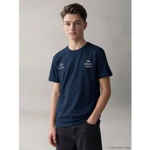 LCW Kids Lacivert Bisiklet Yaka Baskılı Erkek Çocuk Tişört