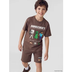 LCW Kids Kahverengi Bisiklet Yaka Minecraft Baskılı Erkek Çocuk Tişört