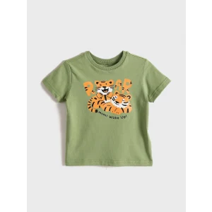 LCW Kids Yeşil Bisiklet Yaka Kısa Kollu Baskılı Erkek Bebek Tişört
