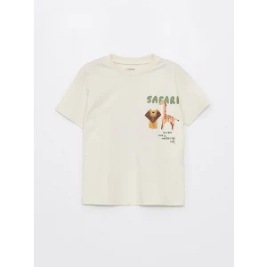 LCW Kids Bej Bisiklet Yaka Kısa Kollu Baskılı Erkek Bebek Tişört