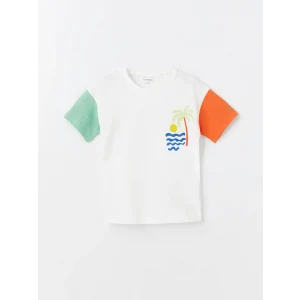 LCW Kids Beyaz Bisiklet Yaka Kısa Kollu Baskılı Erkek Bebek Tişört