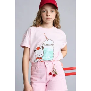 Defacto H3474A8PN343 Pembe Pochacco Relax Fıt Bisiklet Yaka Kısa Kollu Tişört Kız Çocuk