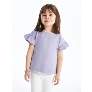 LCW Kids Lila Bisiklet Yaka Nakışlı Kız Bebek Tişört
