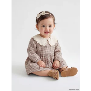 LCW baby Ekru Bebe Yaka Nakışlı Kız Bebek Müslin Elbise