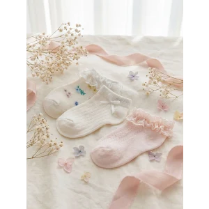 LCW baby Beyaz Desenli Kız Bebek Patik Çorap 3lü