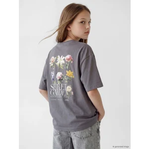 LCW Kids Gri Bisiklet Yaka San Francisco Baskılı Kız Çocuk Tişört