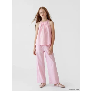 LCW Kids Pembe Loose Fit Kız Çocuk Geniş Paça Poplin Pantolon