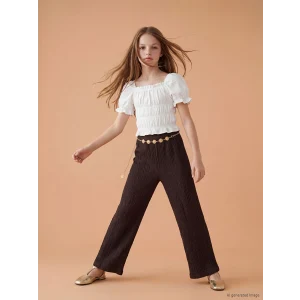 LCW Kids Kahverengi Beli Lastikli Kız Çocuk Geniş Paça Pantolon