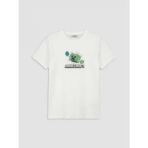 LCW Kids Beyaz Bisiklet Yaka Minecraft Baskılı Erkek Çocuk Tişört