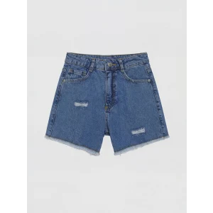 LCW Kids Mavi Yırtık Detaylı Kız Çocuk Jean Şort