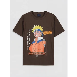 LCW Kids Kahverengi Bisiklet Yaka Naruto Baskılı Erkek Çocuk Tişört