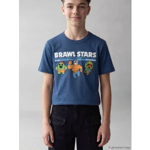 LCW Kids Lacivert Bisiklet Yaka Brawl Stars Baskılı Erkek Çocuk Tişört