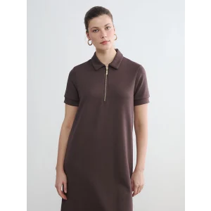 LCW EVERYDAY Kahverengi Polo Yaka Soft Touch Mini Elbise