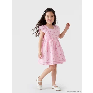 LCW Kids Pembe Kare Yaka Fırfırlı Kız Çocuk Elbise