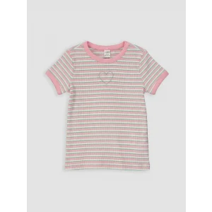 LCW Kids Pembe Bisiklet Yaka Çizgili Kız Çocuk Tişört