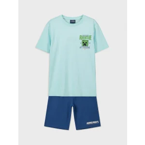 LCW Kids Mavi Minecraft Baskılı Erkek Çocuk Şortlu Pijama Takımı