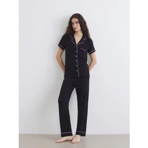LCW DREAM Siyah Gömlek Yaka Kadın Pijama Takım