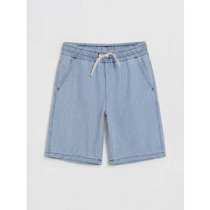 LCW Kids İndigo Beli Lastikli Çizgili Erkek Çocuk Jean Şort