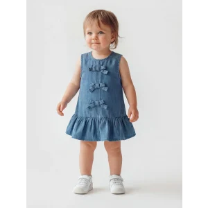 LCW baby Mavi Fiyonklu Kız Bebek Jean Elbise