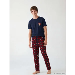LC WAIKIKI Lacivert Standart Kalıp Ayı Teddy Baskılı Erkek Pijama Takım