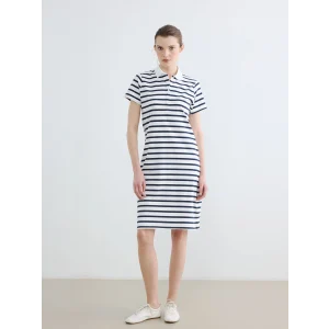 LCWAIKIKI Classic Lacivert Polo Yaka Çizgili Pike Mini Elbise