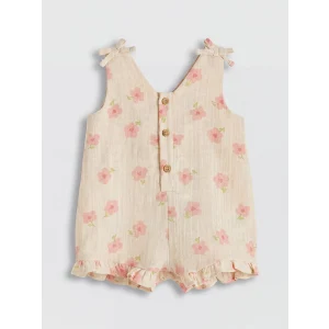 LCW baby Bej Çiçekli Kız Bebek Müslin Tulum