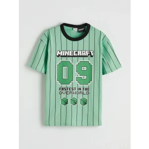 LCW Kids Yeşil Bisiklet Yaka Minecraft Baskılı Erkek Çocuk Tişört