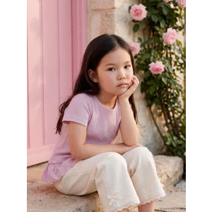 LCW Kids Lila Baskılı Fırfırlı Kız Çocuk Tişört