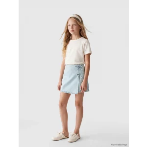 LCW Kids Mavi Fiyonk Detaylı Kız Çocuk Jean Şort Etek