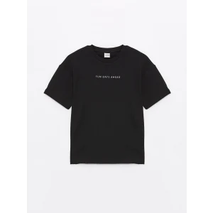 LCW Kids Siyah Oversize Bisiklet Yaka Erkek Çocuk Tişört