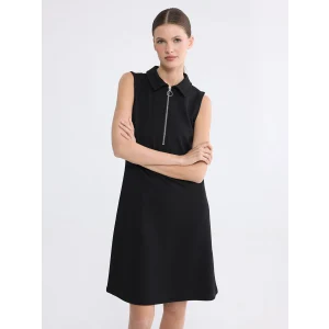 LCW EVERYDAY Siyah Polo Yaka Pike Mini Elbise