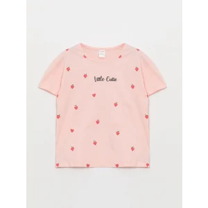 LCW Kids Pembe Bisiklet Yaka Baskılı Kısa Kollu Kız Bebek Tişört