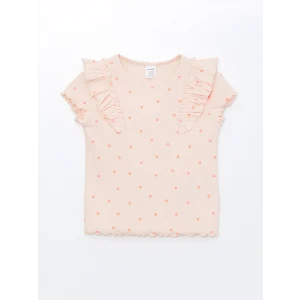 LCW Kids Pembe Bisiklet Yaka Kısa Kollu Çiçek Desenli Kız Bebek Tişört