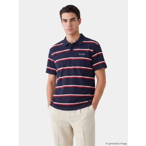 XSIDE Lacivert Polo Yaka Çizgili Erkek Tişört