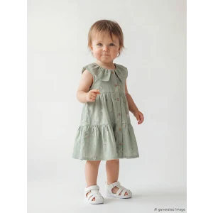 LCW baby Yeşil Bebe Yaka Çiçekli Kız Bebek Elbise
