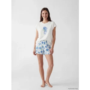 LCW DREAM Ekru Çiçekli Kadın Şortlu Pijama Takımı