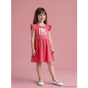 LCW Kids Fuşya Bisiklet Yaka Volanlı Baskılı Kız Çocuk Elbise