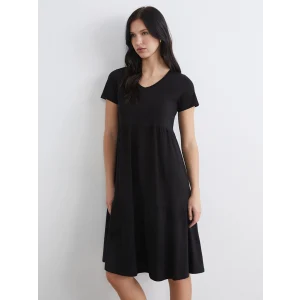 LCW Comfort Siyah V Yaka Katkat Elbise