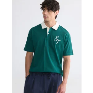 XSIDE Yeşil Rahat Fit Nakışlı Polo Yaka Erkek Tişört