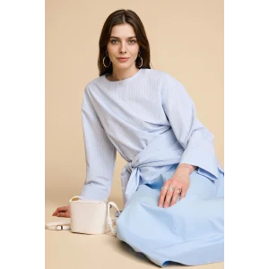 Defacto H1876AXBE745 Mavi Regular Fıt Poplin Uzun Kollu Tunik