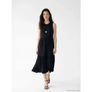 LCW Comfort Siyah Bisiklet Yaka Katkat Elbise
