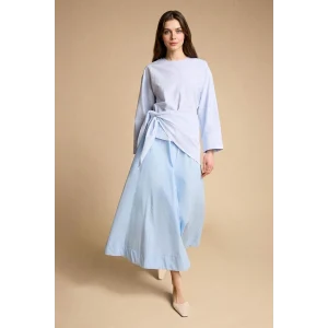 Defacto H1920AXBE745 Mavi A Kesim Poplin Maxi Etek