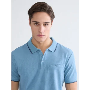 LCWAIKIKI Classic Mavi Polo Yaka Erkek Dokulu Tişört