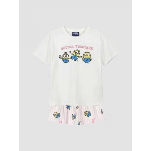 LCW Kids Ekru Minions Baskılı Kız Çocuk Şortlu Pijama Takım
