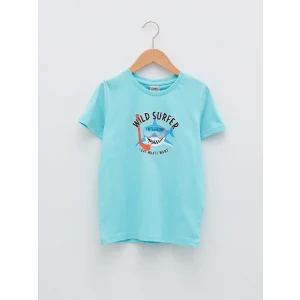 LCW Kids Turkuaz Bisiklet Yaka Baskılı Kısa Kollu Pamuklu Erkek Çocuk Tişört