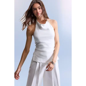 Defacto F8007AXWT16 Beyaz Slım Fıt Halter Yaka Bluz